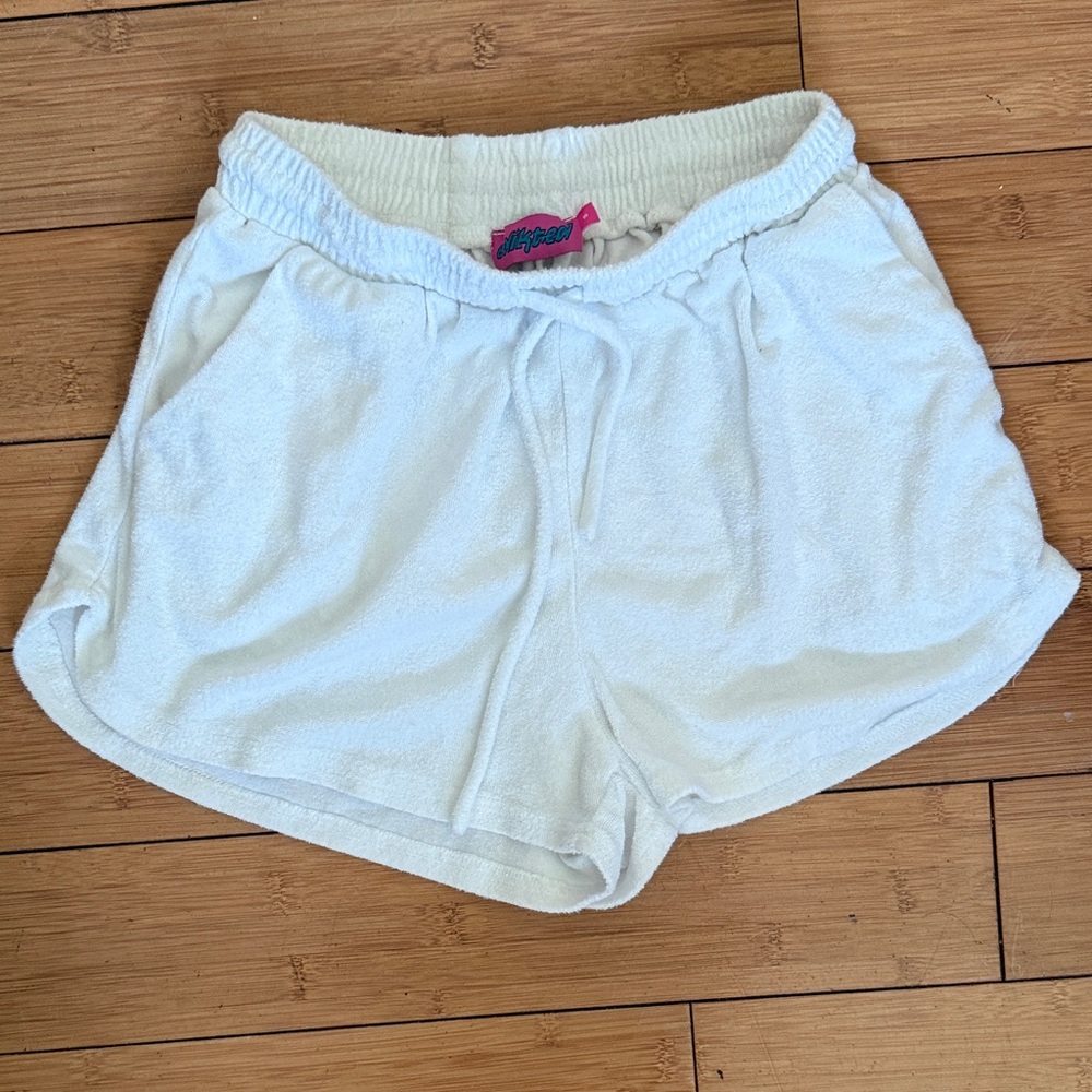 Edikted white terry cloth shorts with drawstring size small